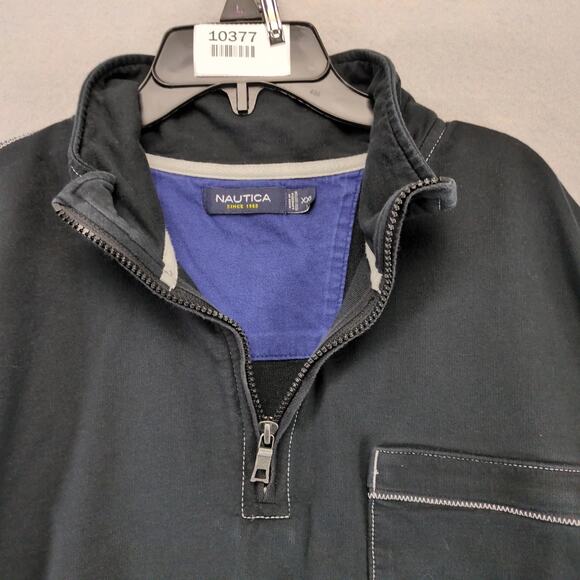 Vtg Nautica Pullover 1/4 Zip Sweatshirt Mens XXL Black White Stitching Mock Neck - Picture 9 of 10